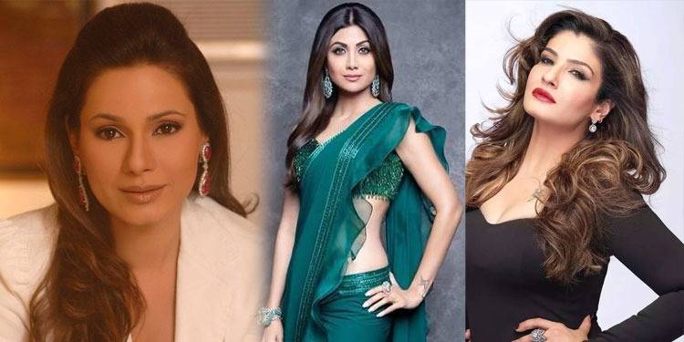 Bollywood Actresses Shilpa, Raveena Dazzle In Festive Attires
