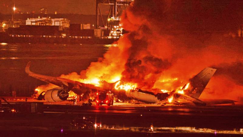 Japan Airlines Plane Catches Fire After Collision With Coastguard Aircraft At Tokyo Airport