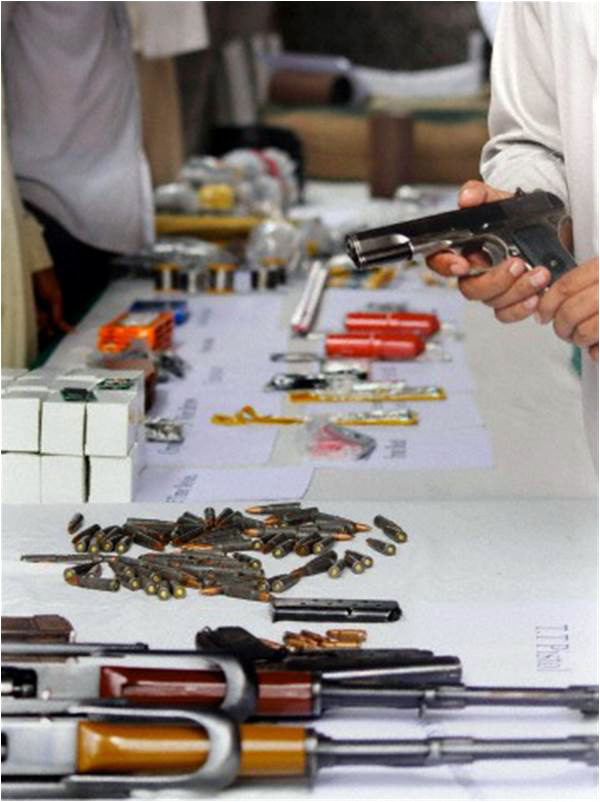 Weapons recovered from Lashkar-e-Jhangvi operatives in an operation led by Chaudhry Aslam in 2009