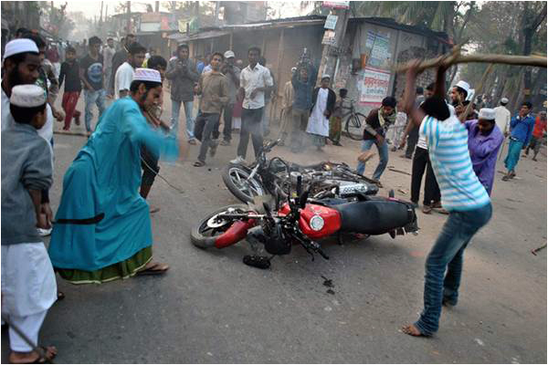 Radical Islamists vandalise motorbikes in Barisal, Bangladesh on March 4th during a nationwide strike called by Jamaat-e-Islami in protest of war crimes verdicts
