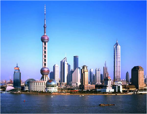 The futuristic-looking skyline of Shanghai