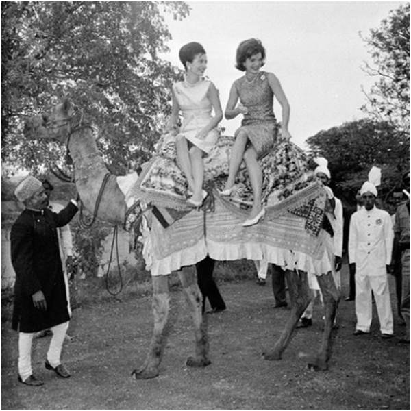 Karachi 1962 Jacqueline Kennedy perches on camel in Karachi while on a visit to Pakistan
