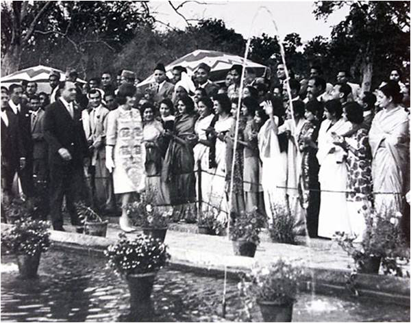 President Ayub and Jackie Kennedy greet well wishers at the Shalimar Gardens