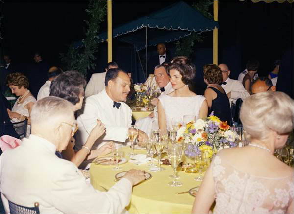 President Ayub dines next to Jackie O at the Mount Vernon guest house near Washington DC