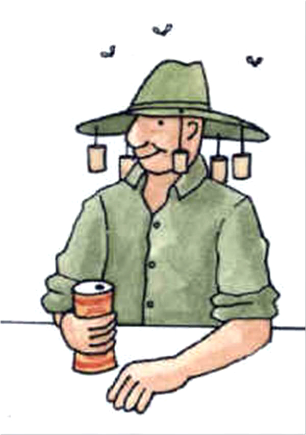 A cartoon of the cork-brimmed Australian hat used to ward off flies