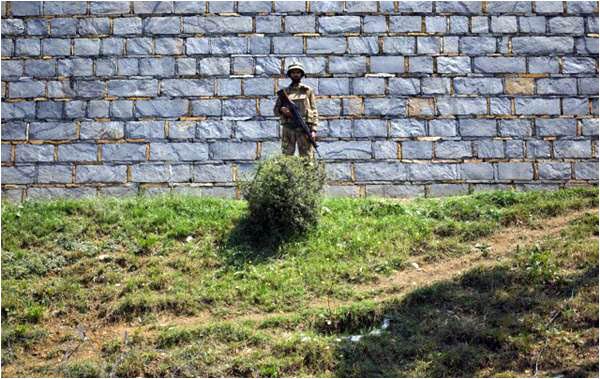A soldier stand guards in the Mashal de-radicalisation centre run by the Pakistani army in Swat