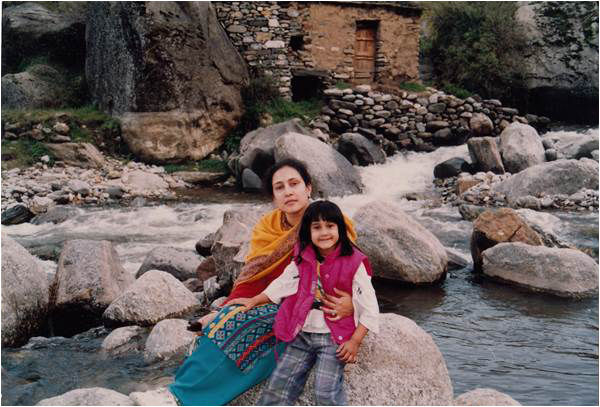 Mira with her mother, Jugnu Mohsin in Swat, 1994 