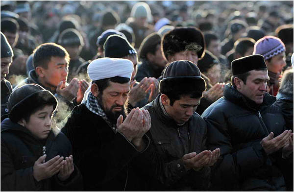Sometimes Eid prayers are offered on carpets spread on ice in the main square of Bishkek