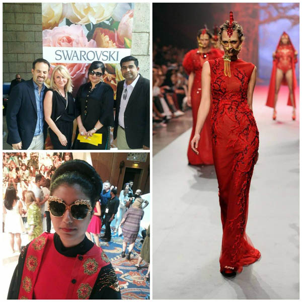 Eccentric fashionista Reem (bottom), Swarovski officials all set to bring the brand to Pakistan (top), and Amato's vibrant designs on the runway (side)