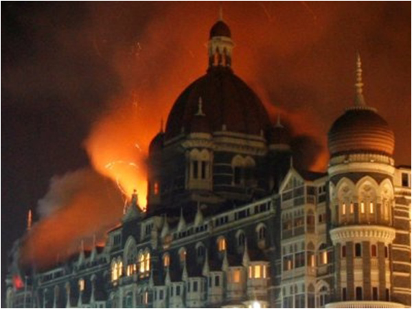 The Taj Hotel Mumbai in flames after it was attacked by terrorists from Pakistan