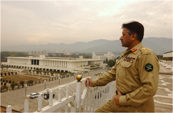 Pervez Musharraf in his office in the President's House in Islamabad in a 2002 photograph