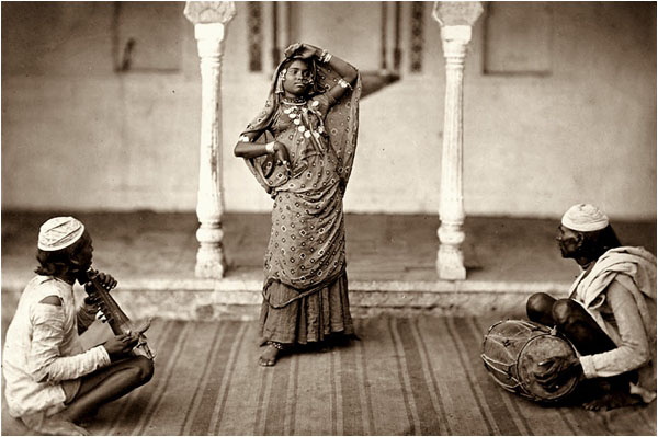 A Nautch Girl & Two Musicians - Photograph by Charles Shepherd – Delhi – 1862