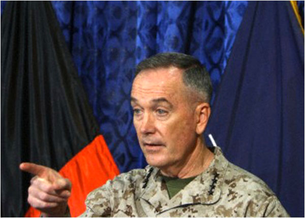 Gen Dunford addresses a press conference in Kabul