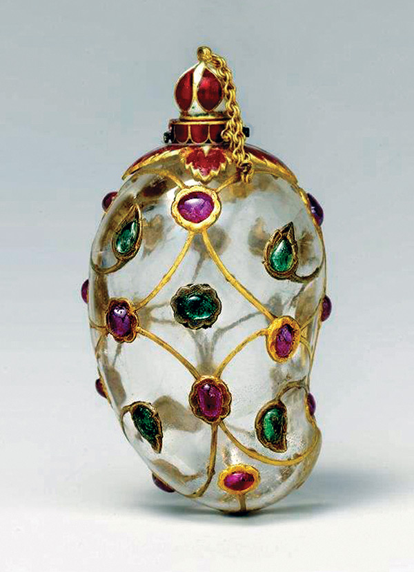 Ittar Bottle – Rock Crsytal with Gold, Rubies, Emeralds & Enamel Work