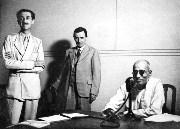 Lionel Fielden (middle) at the inauguration of AIR Madras station