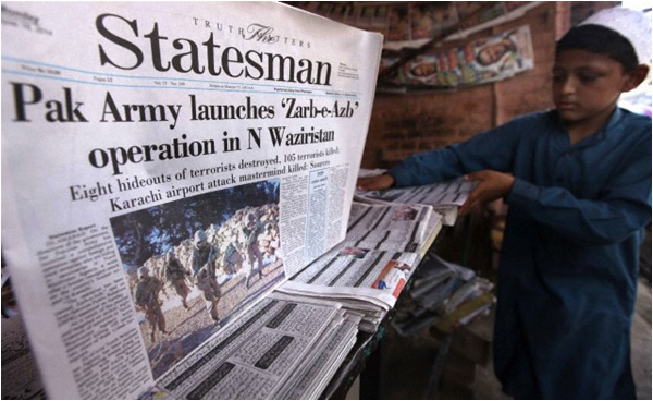A newspaper reports the launch of Operation Zarb-e-Azab on June 16