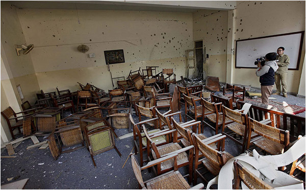 A view of a classroom that came under attack