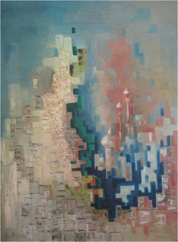 Karachi minaret. Oil on Canvas. 18.5 inches by 27 inches
