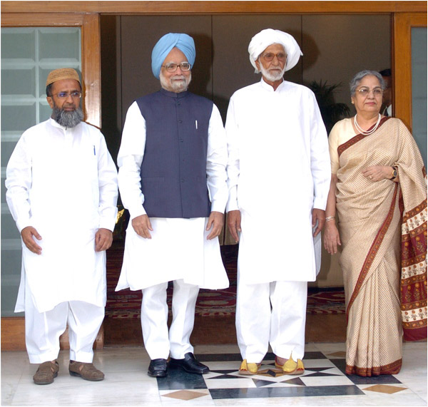 Manmohan Singh and Gurusharan Kaur with Mr. Raja Mohammad Ali, a childhood friend from Gah village of Pakistan and others