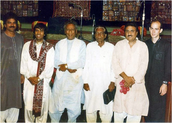 Jimmy Khan, Shabbir Hussain, Ustad Shaukat Hussain Khan, Bakhshi Saab, Pervez Mehdi & Lowell Lybarger (Left to Right)