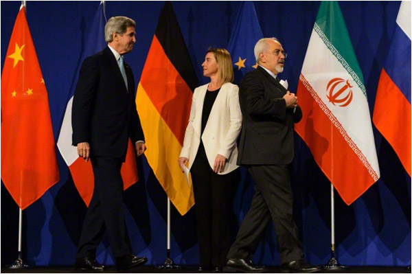 US Secretary of State John Kerry, EU High Representative for Foreign Affairs and Security Policy Federica Mogherini and Iranian Foreign Minister Mohammad Javad Zarif