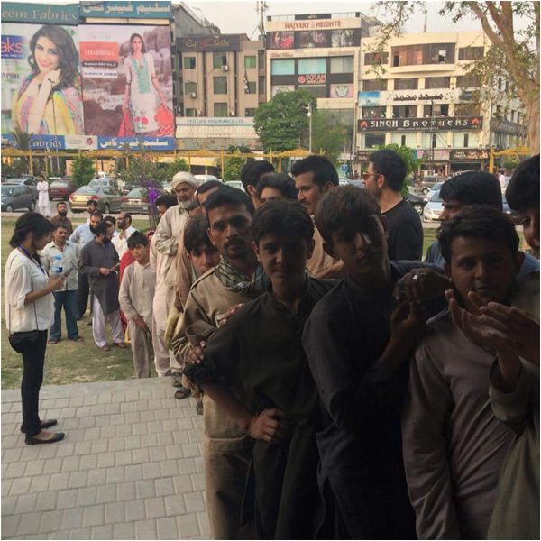 Visitors in Lahore queue up to view the artist's work in Venice