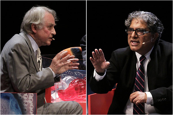 Deepak Chopra (right) debating Richard Dawkins (left)