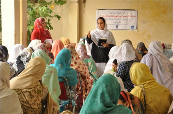 Women's legal rights being discussed at a legal aid session in Malakand 