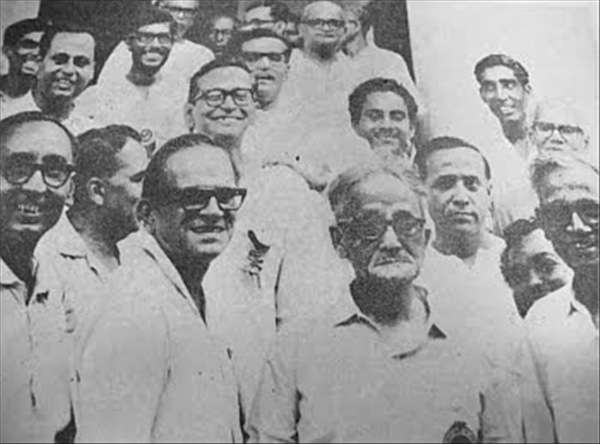 Ahmad (centre) with Jyoti Basu, A. K. Gopalan and other CPI (M) leaders in 1968