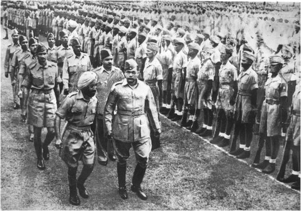 Subhash Chandra Bose inspecting INA troops