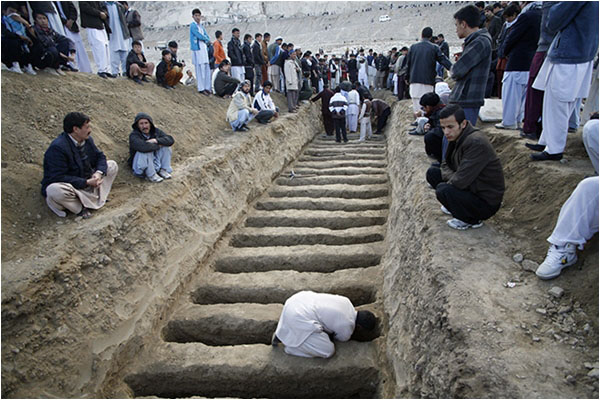 Grave sites for Hazara Shias who lost their lives during an attack in Balochistan, 2013