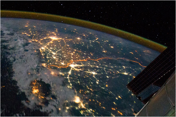 The India-Pakistan border (the orange line), floodlit for surveillance purposes, is the only border visible from space - Courtesy NASA-Reuters