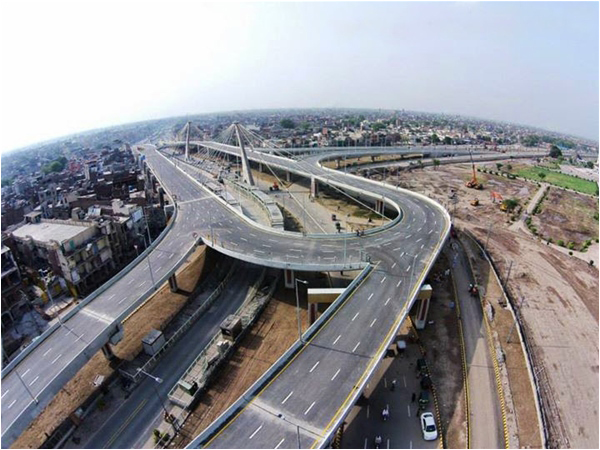 An aerial view of Lahore's Azadi Chowk, the latest addition to the old city