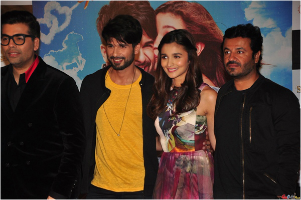 Shahid and Alia with Karan Johar at the film's trailer release
