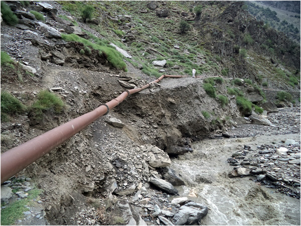 The road damaged by floods in Birir
