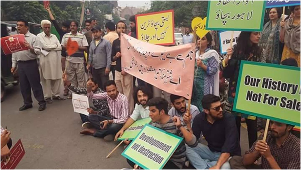 A protest against projects which threaten heritage sites in Lahore