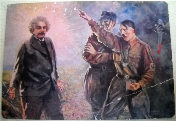 A rare postcard from 1934, with a dramatic take on the expulsion of Einstein from Germany