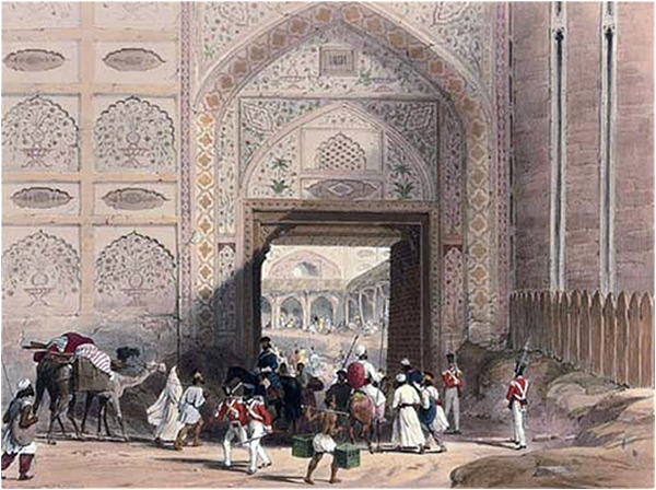 A depiction of the Hyderabad Fort from 1845