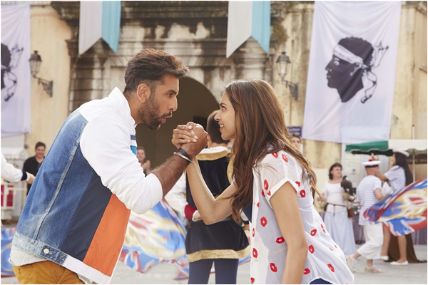 Ranbir and Deepika in a scene from the film