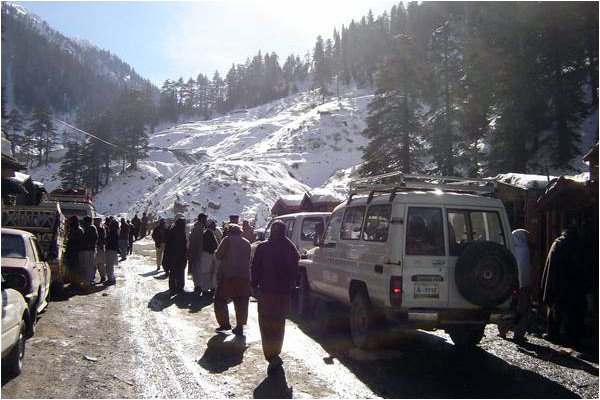 Traffic comes to a halt on the Lowari Pass