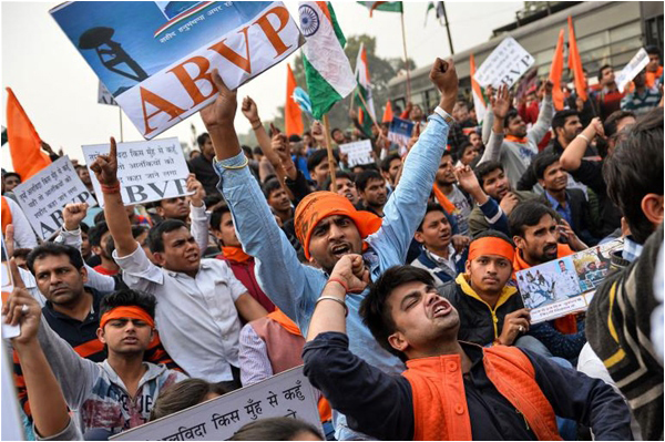 ABVP demonstrators in support of the government's actions - protesting against the JNU students