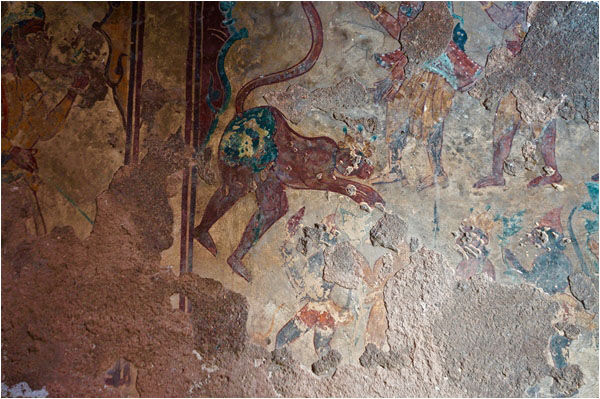 The original frescoes inside the Ramachandra temple, before renovation work began