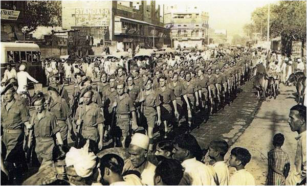 Units of the Royal Irish Infantry Regiment are deployed to restore order in Lahore, 1947