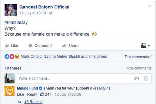 When the Malala Fund interacted with one of Qandeel's posts