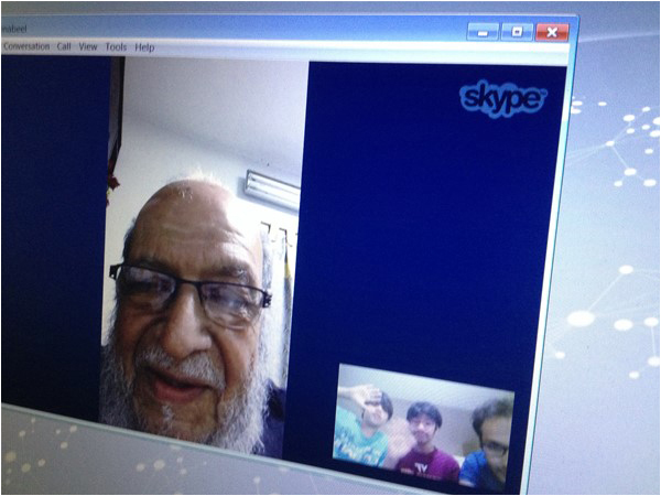 Mirza Nazim Baig, saying 'hello' to his Pakistani-American grandchildren