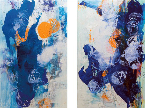 'Blue Moon' by Natasha Shoro, 2016 - mixed media, 48 x 30 inches (each)