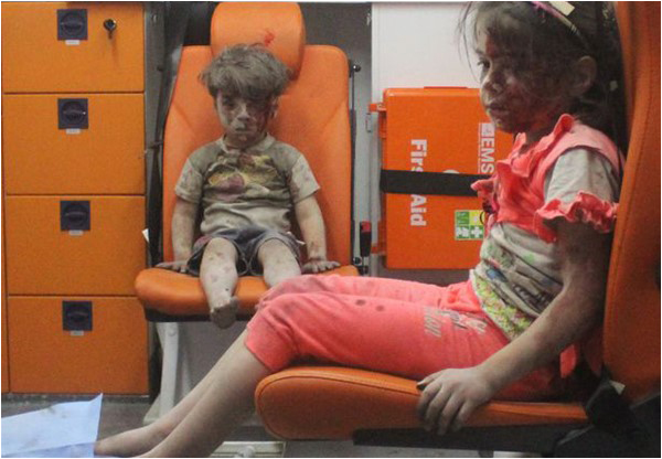 The image of five-year-old Omran Dagneesh (pictured here with his sister) has become another symbol of the horror of Syria's civil war