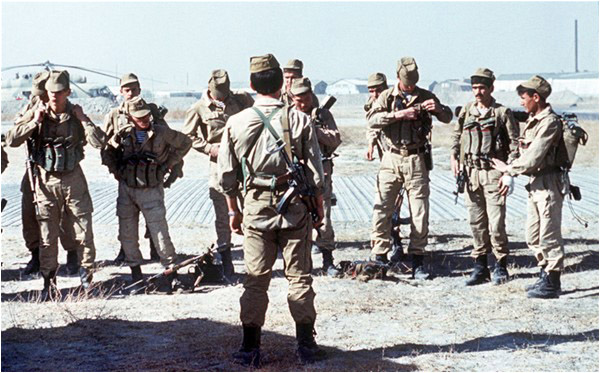 A Soviet special operations (Spetsnaz) unit preparing for a mission in 1988