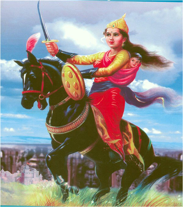 Classic nationalistic depiction of the Rani of Jhansi, Laxmi Bai