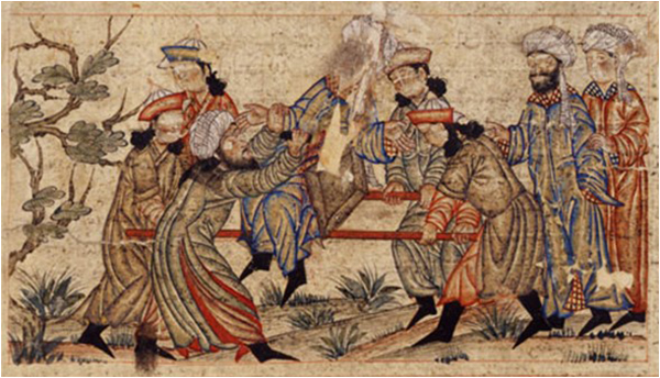 A depiction of the murder of Nizam-ul-Mulk Tusi, one of the earliest prominent victims of the Assasins